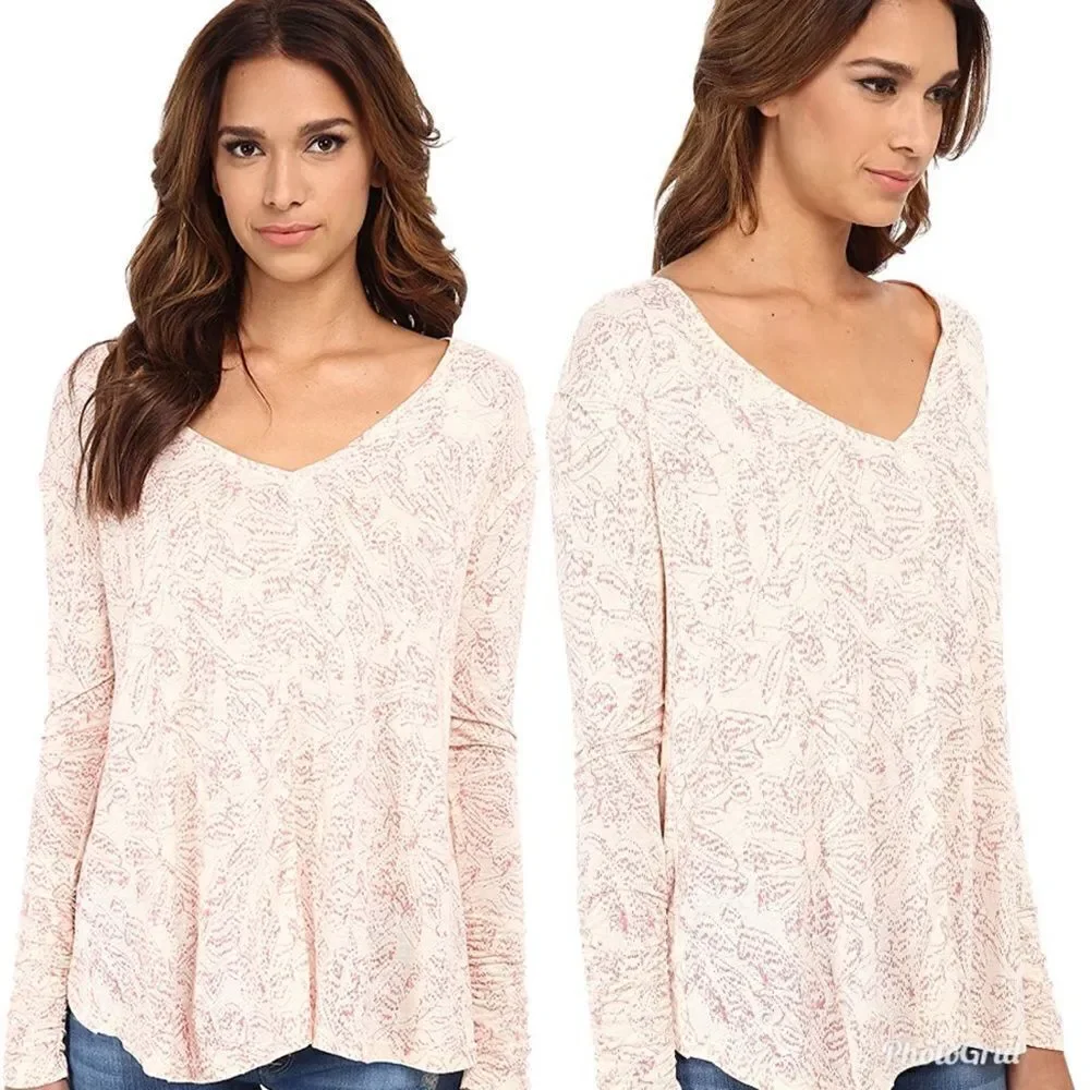 Revolve Free People Sahara Printed Asymmetrical Hem Blouse, Ivory Combo XS